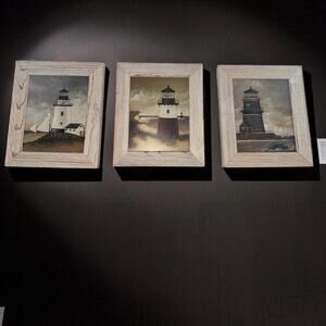 Set of 3 Framed Lighthouse Prints Coastal Wall Art Wood Framed 13.25 x 11.25